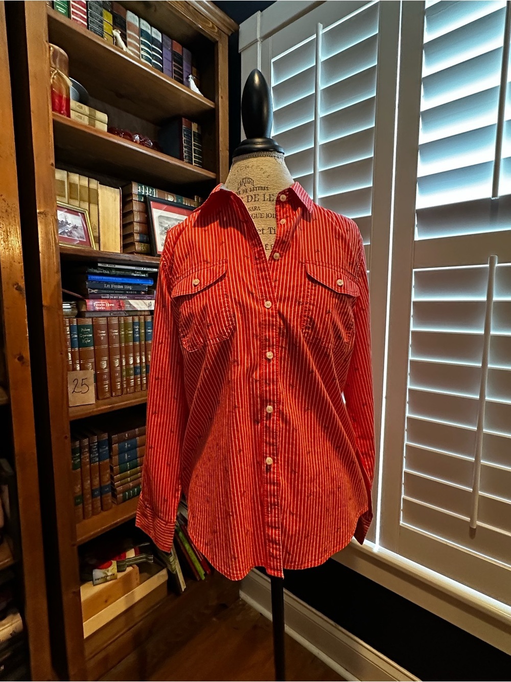 St. John's Bay Red and White Striped Button-Down Shirt